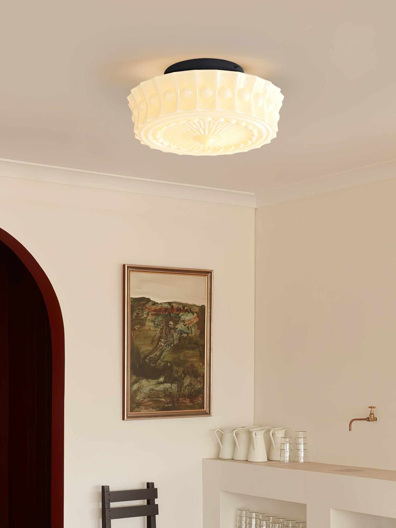 Solara Plafonnier en Verre Blanc Floral pour Salon - Neutralighting