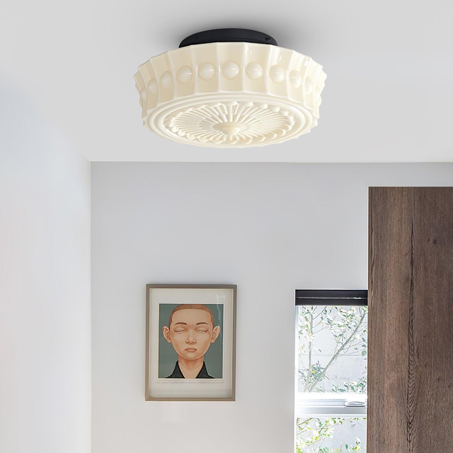 Solara Plafonnier en Verre Blanc Floral pour Salon - Neutralighting
