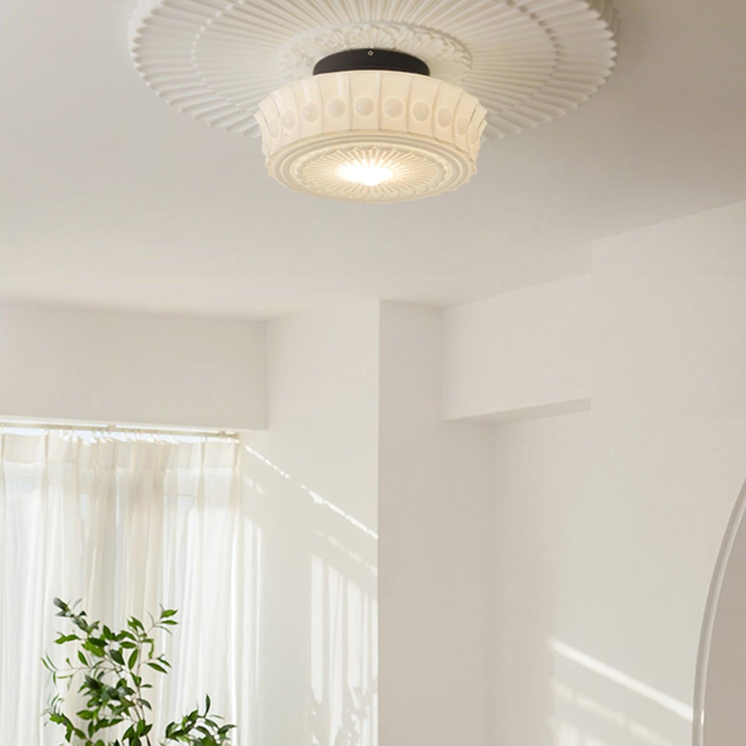 Solara Plafonnier en Verre Blanc Floral pour Salon - Neutralighting