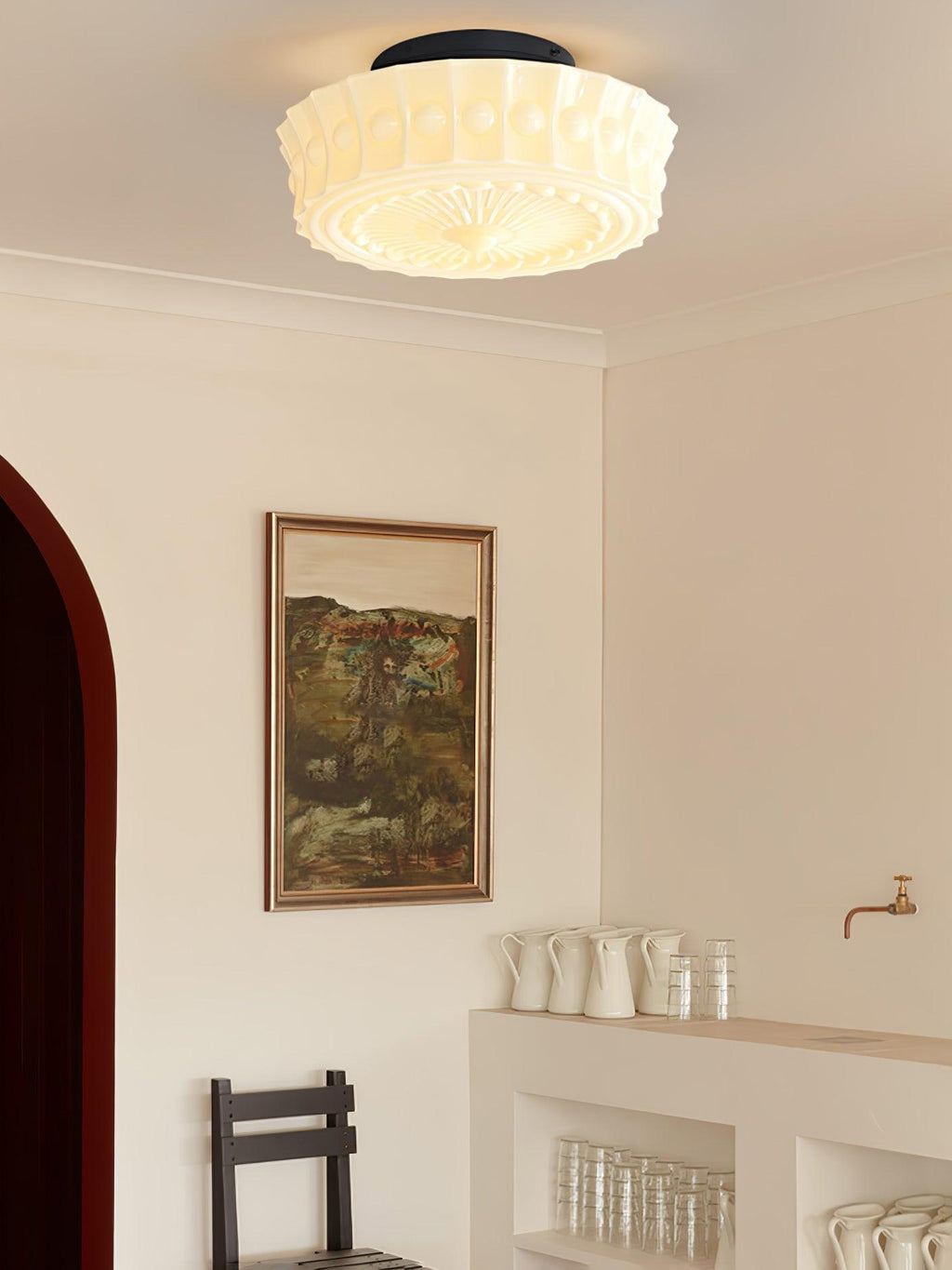 Solara Plafonnier en Verre Blanc Floral pour Salon - Neutralighting