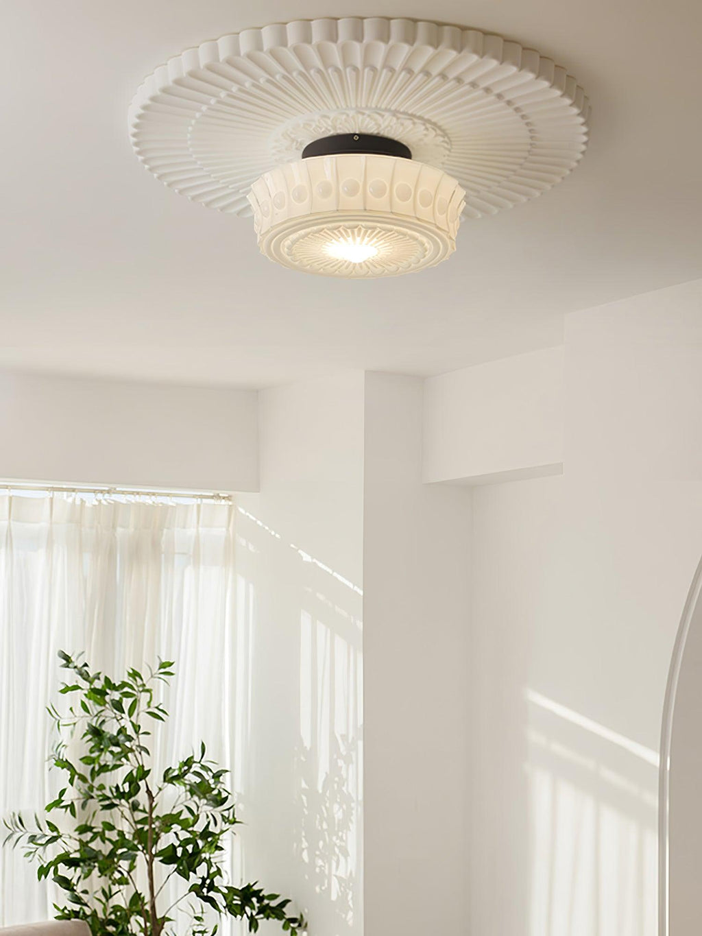 Solara Plafonnier en Verre Blanc Floral pour Salon - Neutralighting