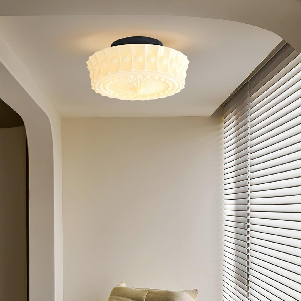 Solara Plafonnier en Verre Blanc Floral pour Salon - Neutralighting