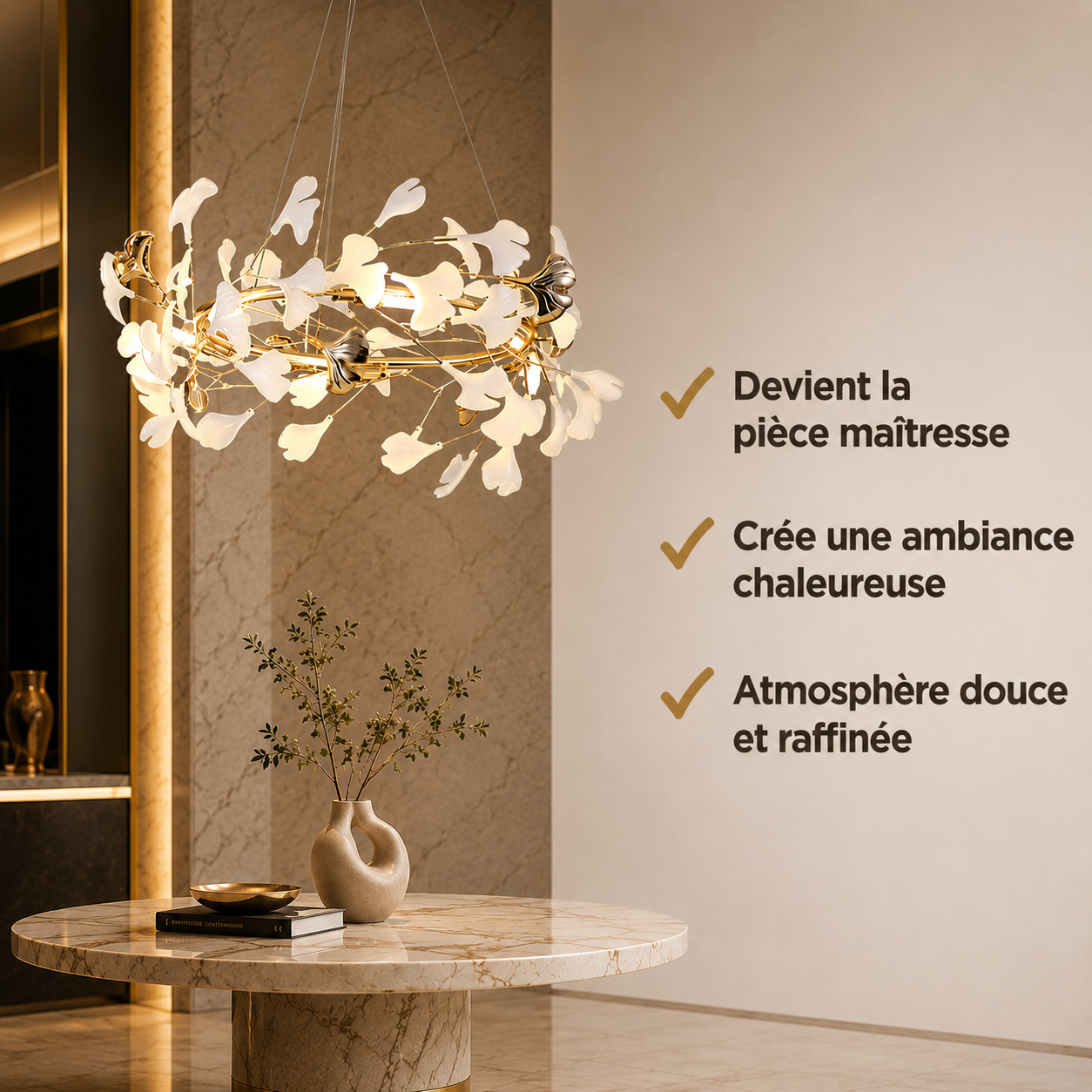 Jarn Suspension Feuille/Multi Moderne Métal/Céramique Doré/Blanc Salon