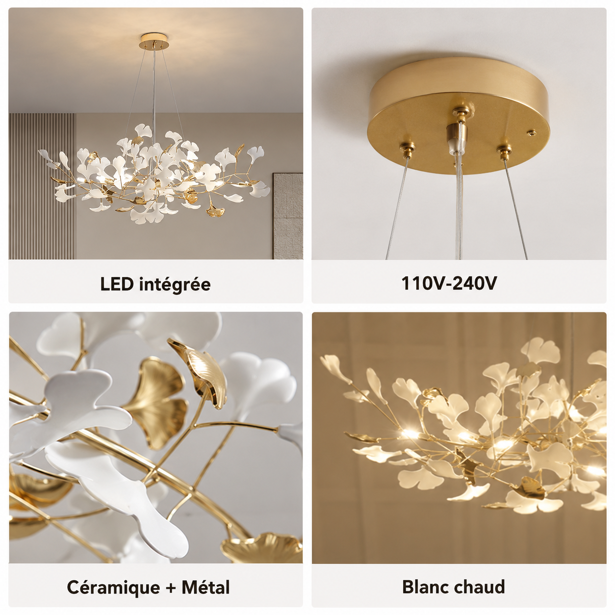 Jarn Suspension Feuille/Multi Moderne Métal/Céramique Doré/Blanc Salon