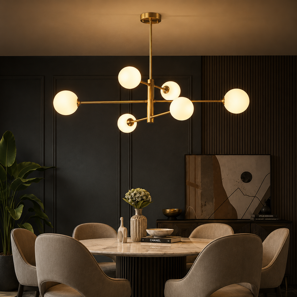 Truva Lustre Bulle Moderne Cuivre Verre Cuivre Salon