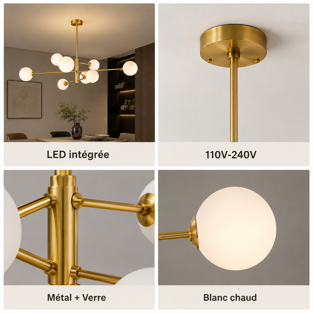 Truva Lustre Bulle Moderne Cuivre Verre Cuivre Salon