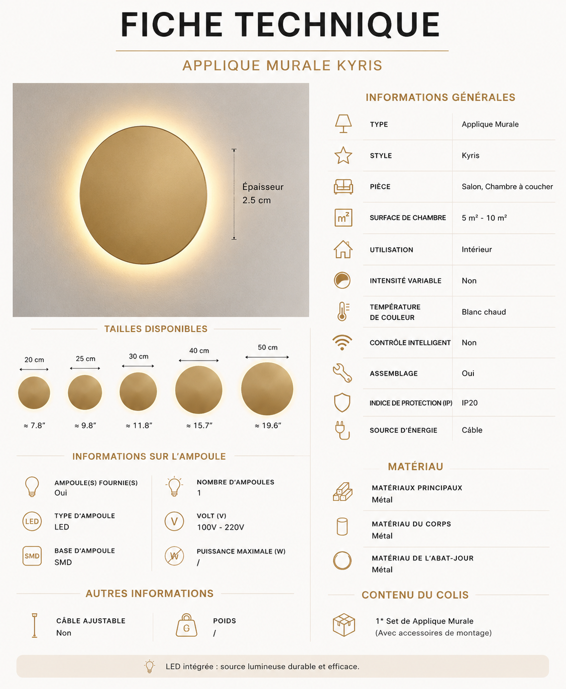 Kyris Applique Murale Ronde Minimaliste