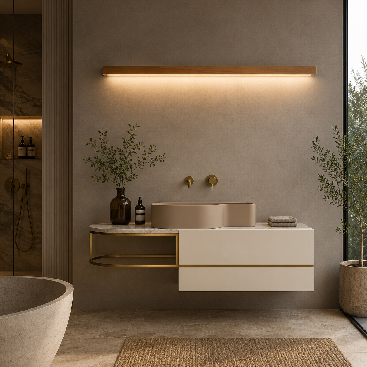 Dwyn Applique Murale Miroir Linéaire Minimaliste Bois Salon
