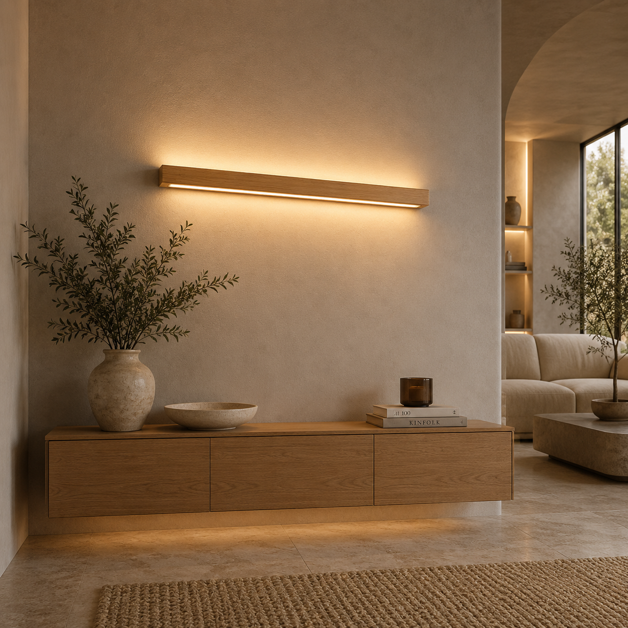 Dwyn Applique Murale Miroir Linéaire Minimaliste Bois Salon