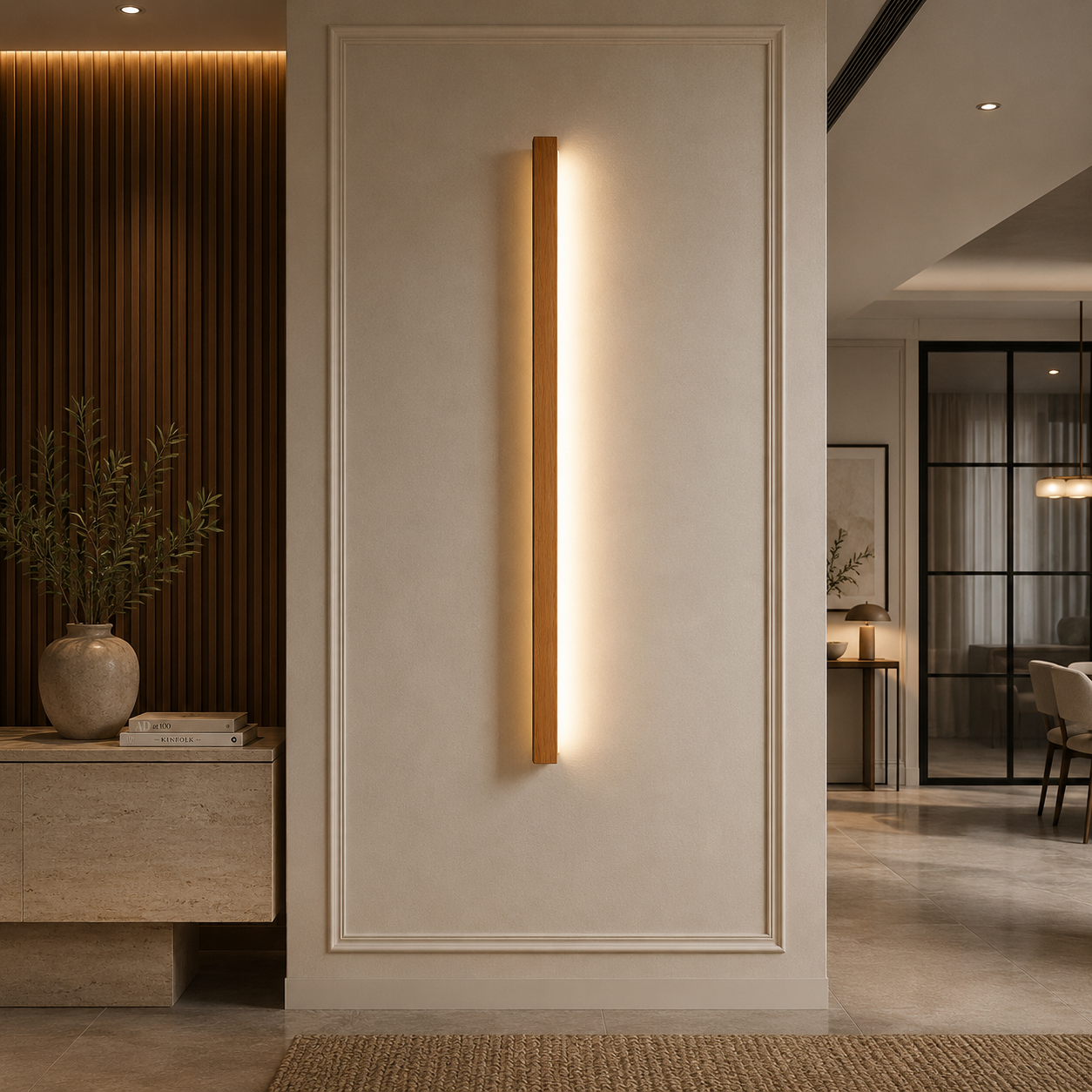 Dwyn Applique Murale Miroir Linéaire Minimaliste Bois Salon