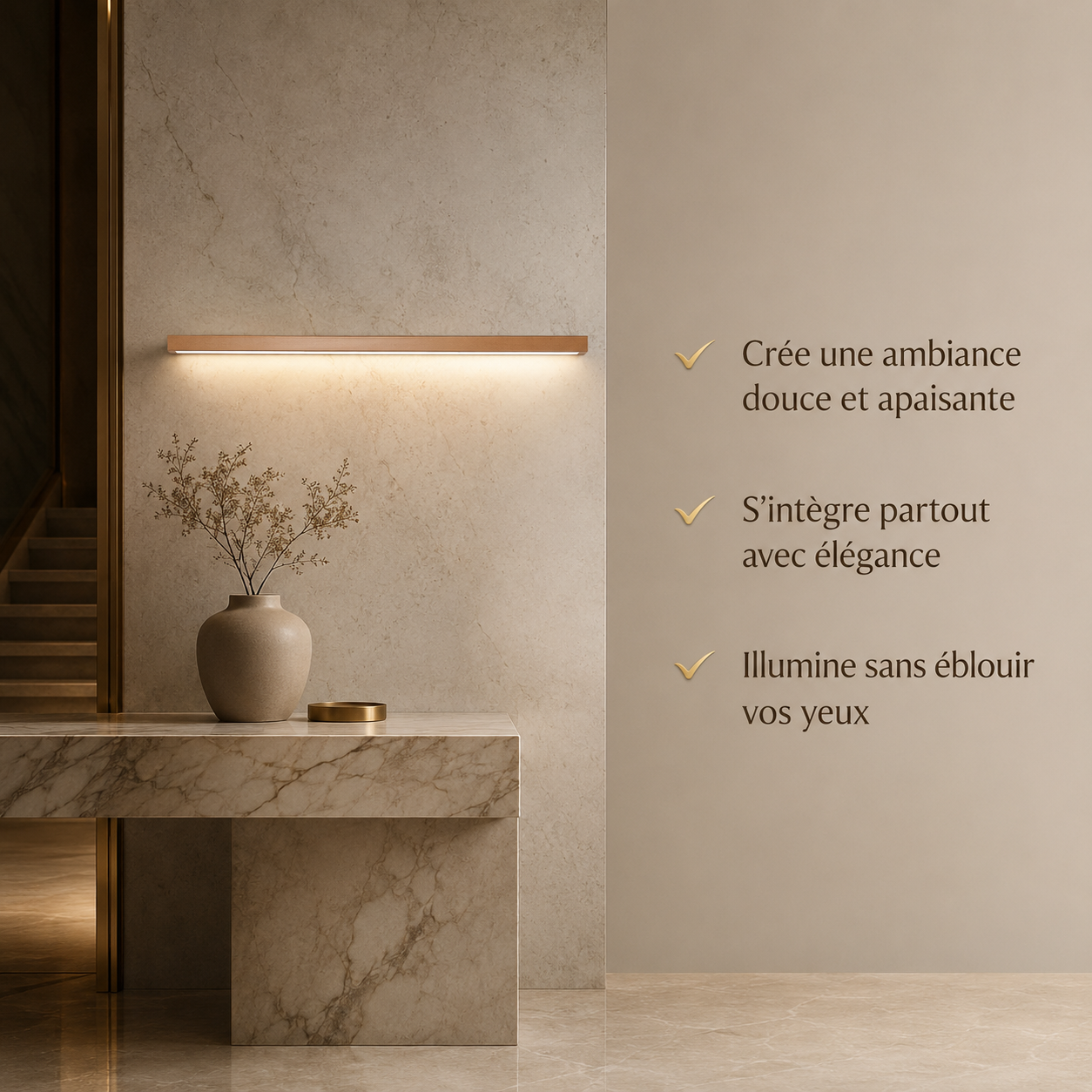 Dwyn Applique Murale Miroir Linéaire Minimaliste Bois Salon