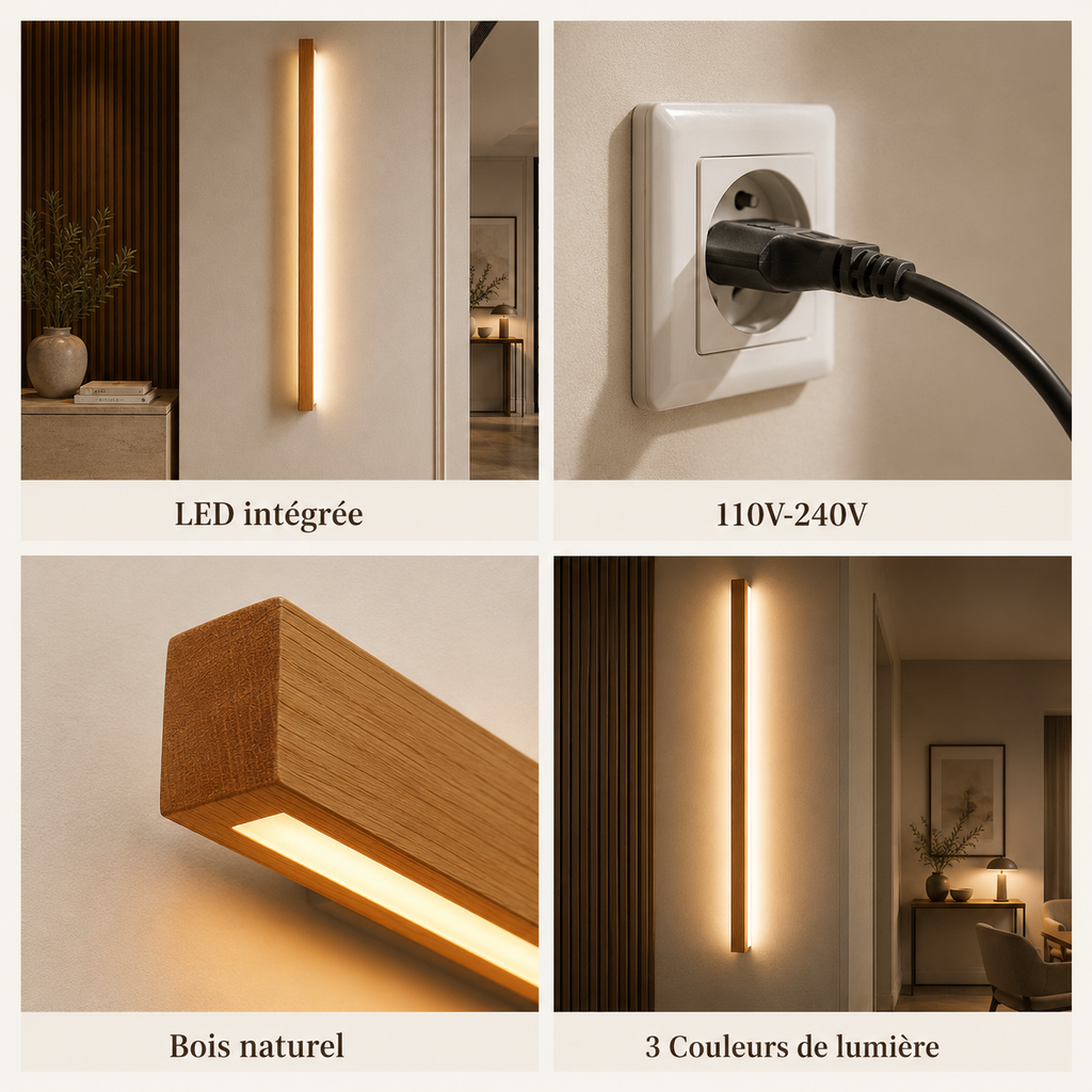 Dwyn Applique Murale Miroir Linéaire Minimaliste Bois Salon