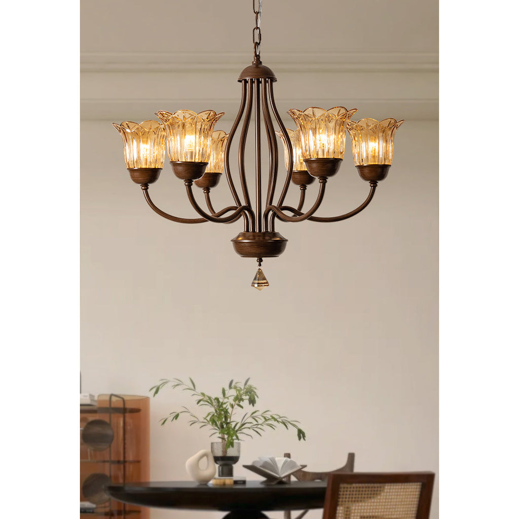 Brume Lustre Vintage Industriel Métal Verre Ambre - Neutralighting