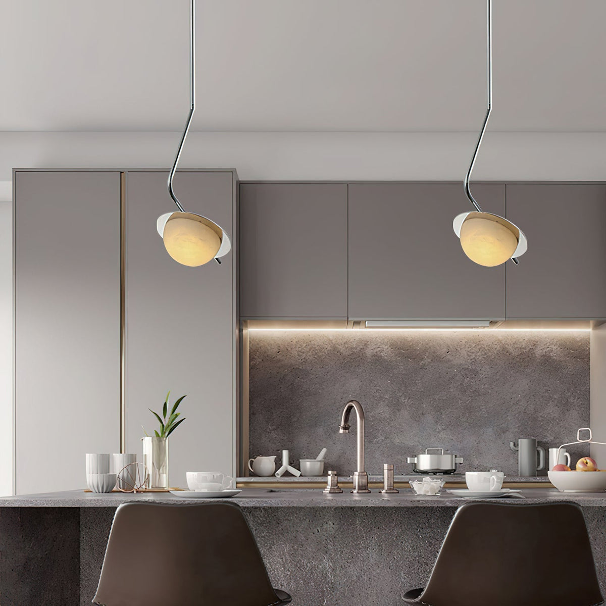 Ivvaros Lampe Suspension Chic Moderne Minimaliste Acier Inoxydable Alabastre - Neutralighting
