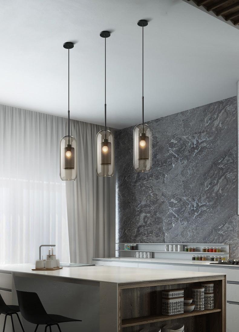 Lustra Lustre Suspendu En Verre Maillage Doré Pour Salle À Manger - Neutralighting