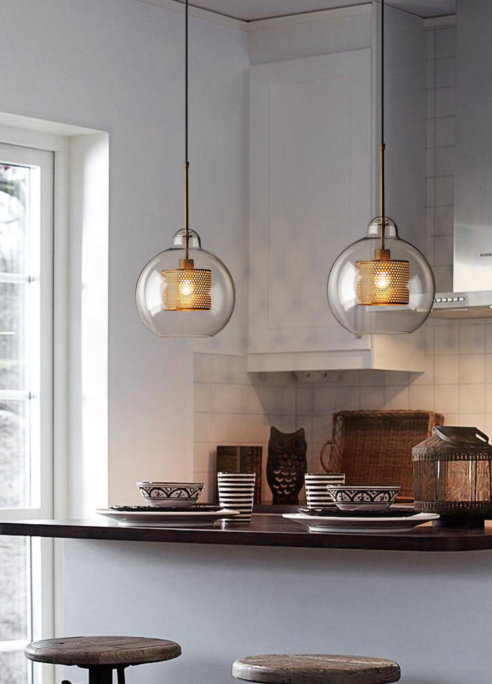 Lustra Lustre Suspendu En Verre Maillage Doré Pour Salle À Manger - Neutralighting