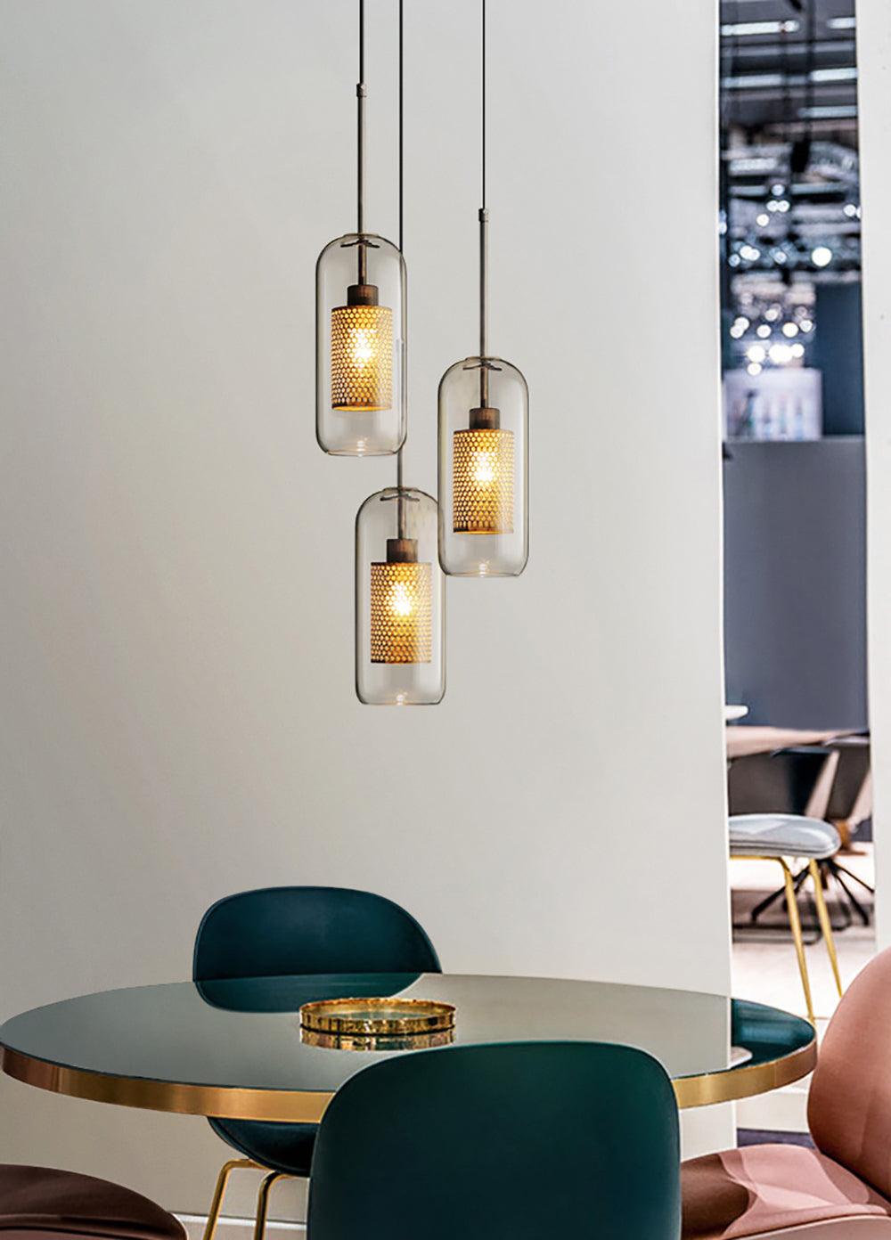 Lustra Lustre Suspendu En Verre Maillage Doré Pour Salle À Manger - Neutralighting