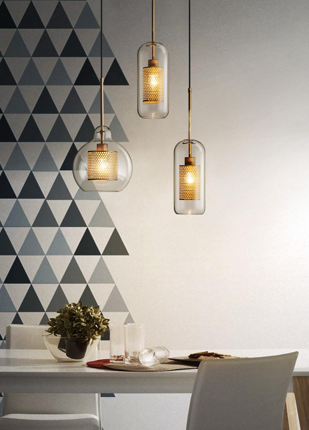 Lustra Lustre Suspendu En Verre Maillage Doré Pour Salle À Manger - Neutralighting