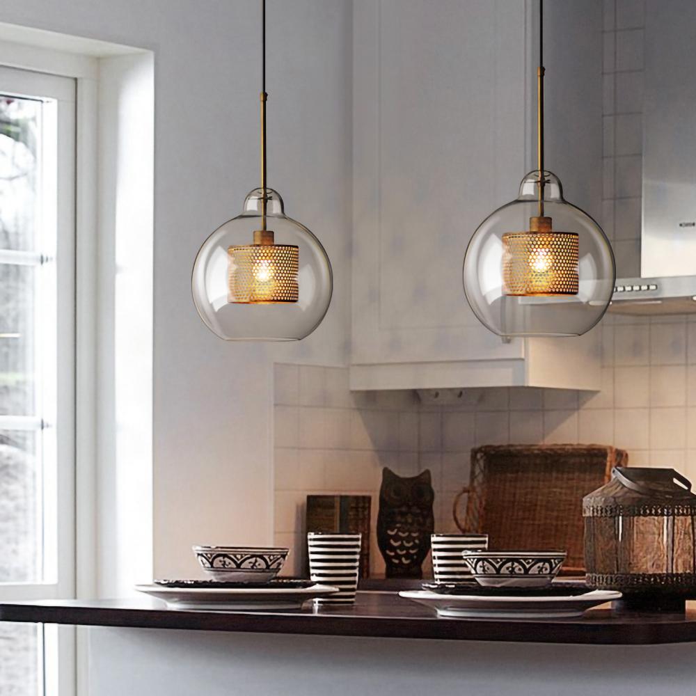 Lustra Lustre Suspendu En Verre Maillage Doré Pour Salle À Manger - Neutralighting