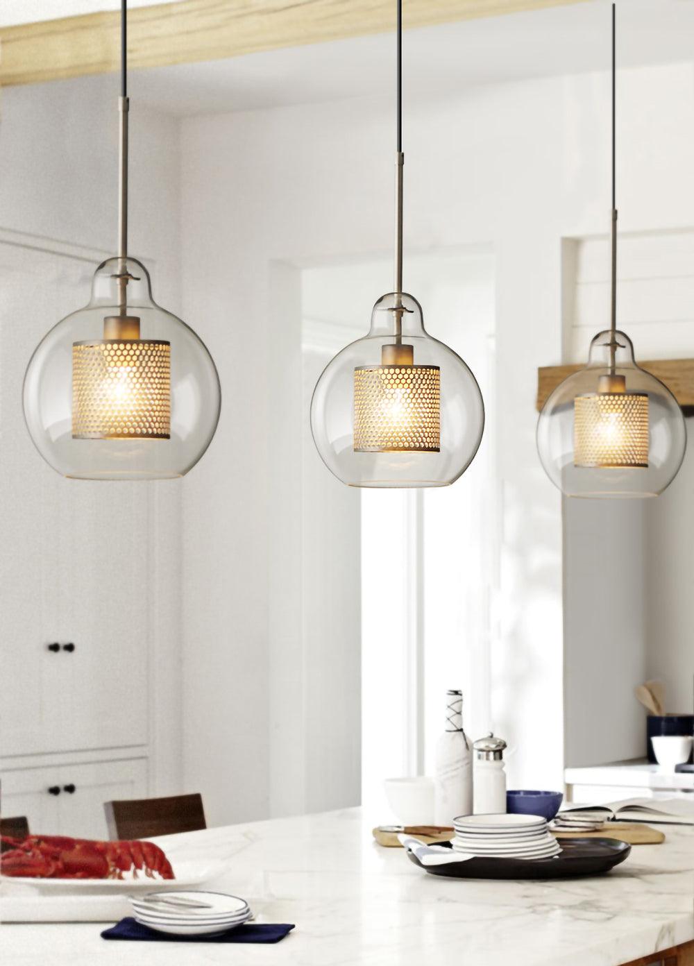 Lustra Lustre Suspendu En Verre Maillage Doré Pour Salle À Manger - Neutralighting