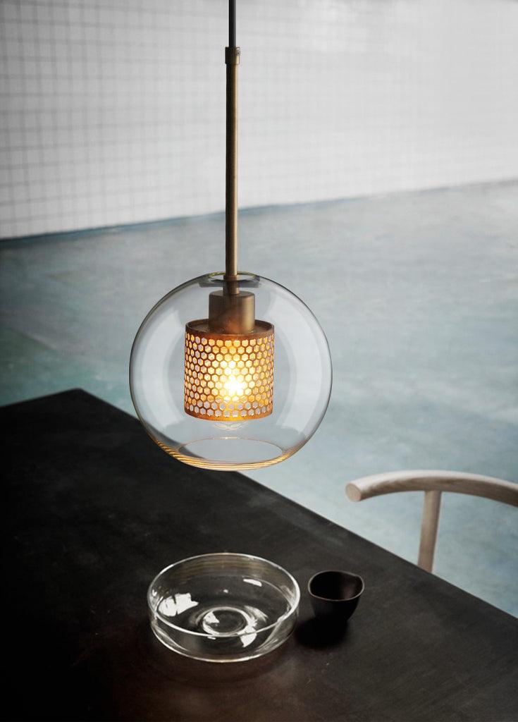 Lustra Lustre Suspendu En Verre Maillage Doré Pour Salle À Manger - Neutralighting