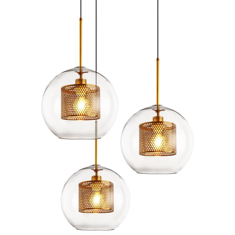 Lustra Lustre Suspendu En Verre Maillage Doré Pour Salle À Manger - Neutralighting