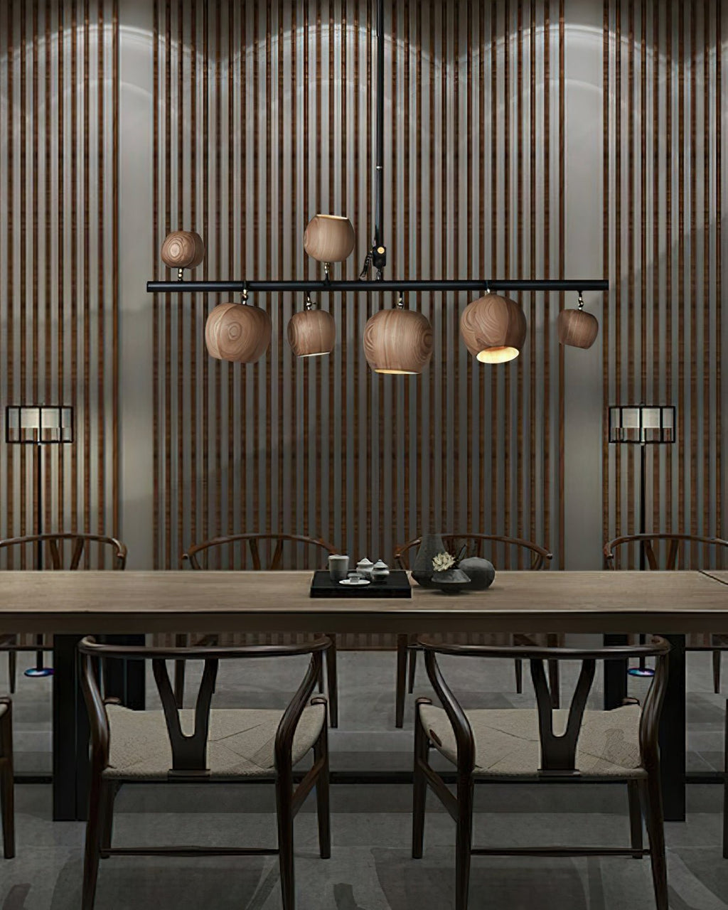 Avelira Suspension Linéaire Globe Bois Rustique - Neutralighting