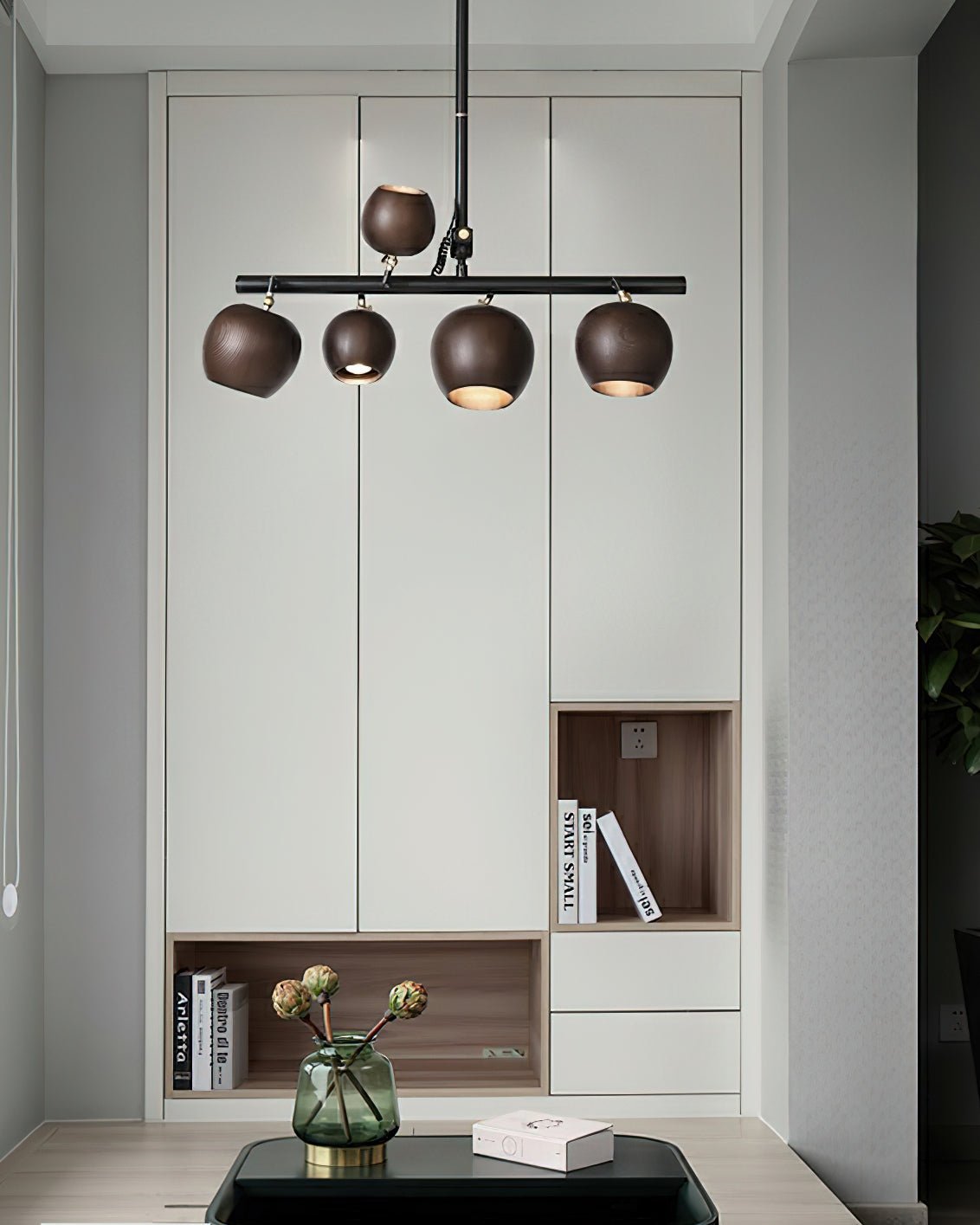 Avelira Suspension Linéaire Globe Bois Rustique - Neutralighting