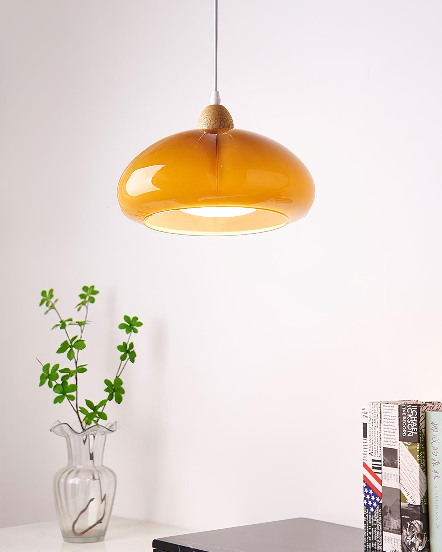 Suspension Arrondi Verre Ombre Bois Espiègle Moderne - Neutralighting