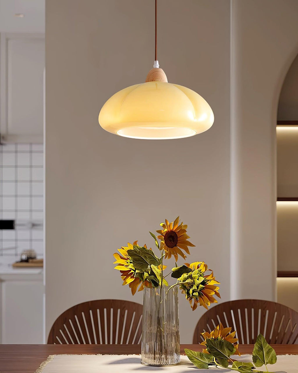 Suspension Arrondi Verre Ombre Bois Espiègle Moderne - Neutralighting