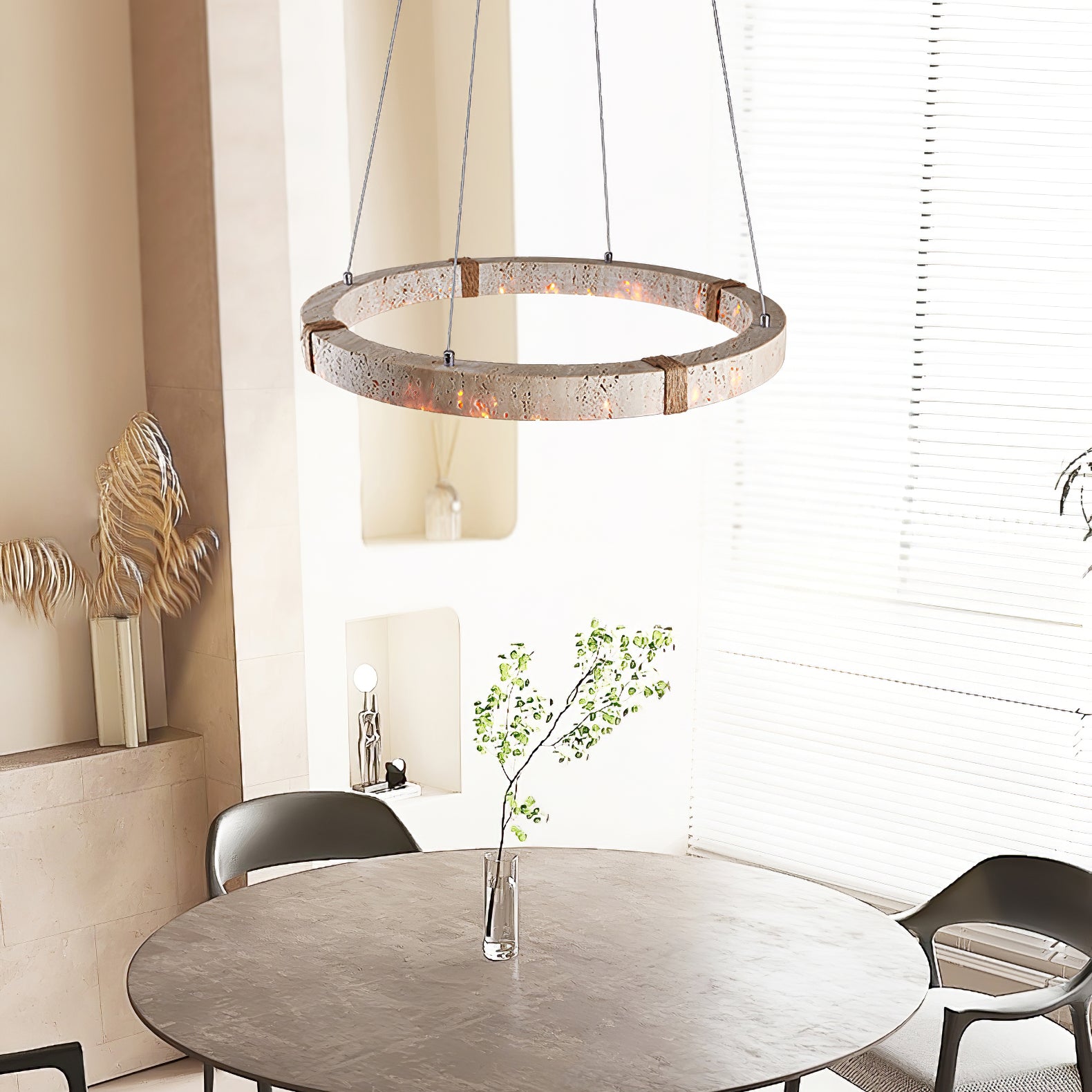 Lumae Suspension en Forme d’anneau en Pierre Travertin - Neutralighting