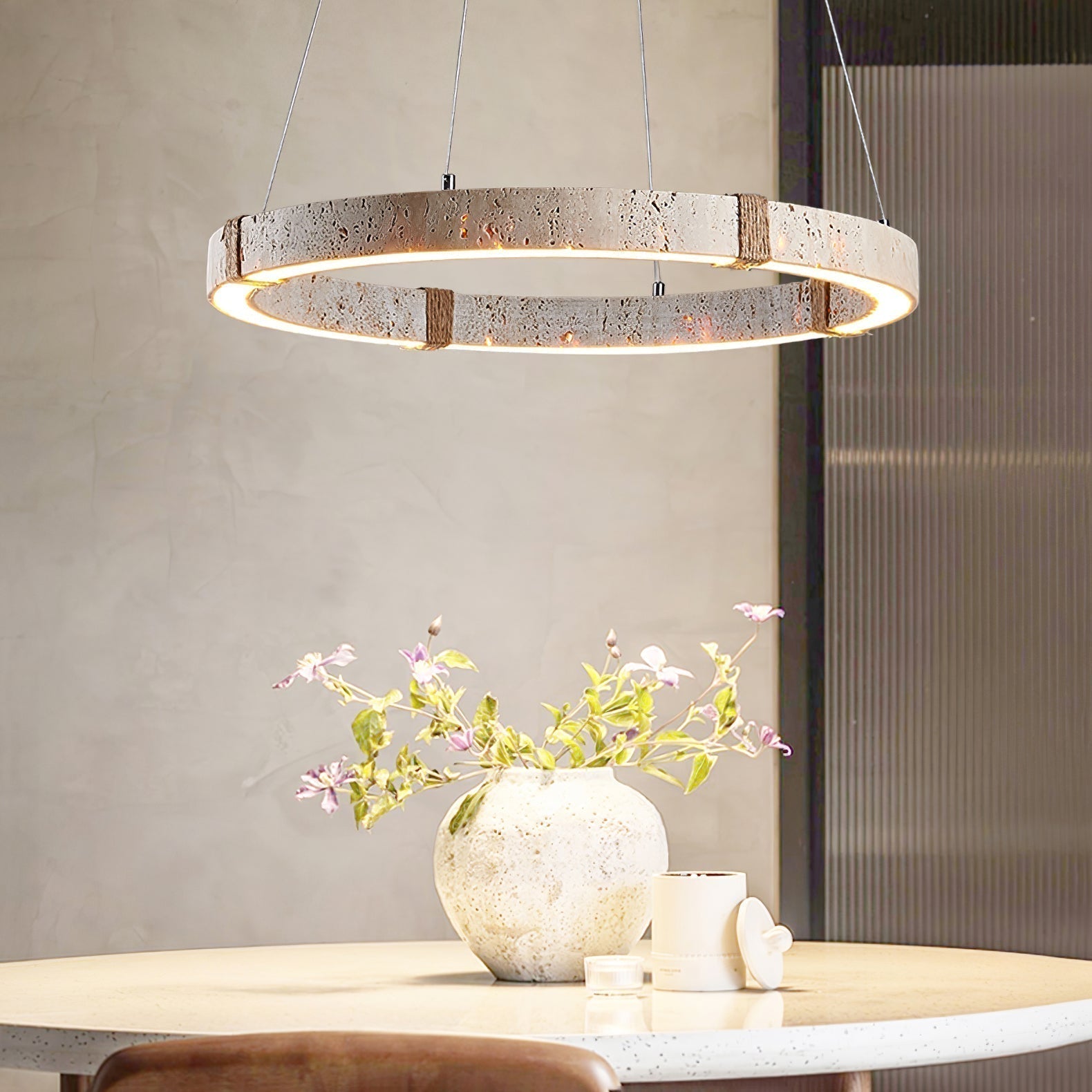 Lumae Suspension en Forme d’anneau en Pierre Travertin - Neutralighting