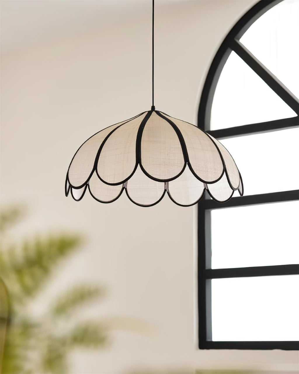 Pendant Lampe à Cadre Festonné en Fibre Végétale Minimaliste - Neutralighting