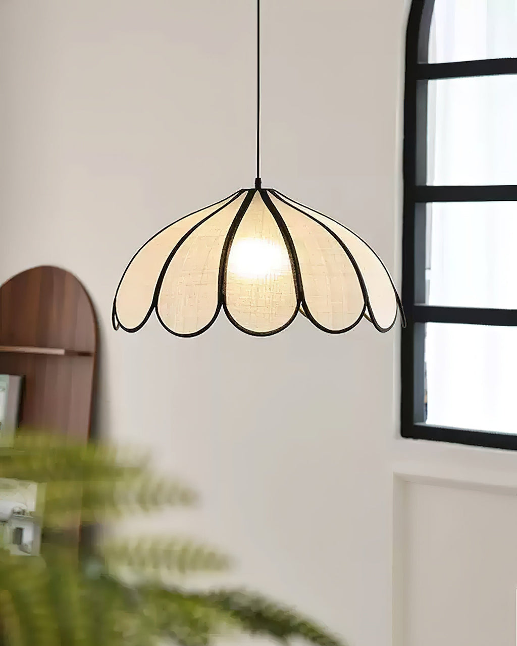 Pendant Lampe à Cadre Festonné en Fibre Végétale Minimaliste - Neutralighting