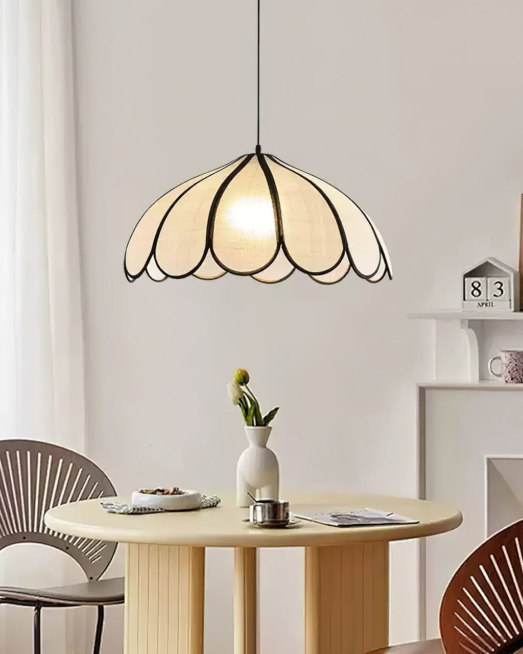 Pendant Lampe à Cadre Festonné en Fibre Végétale Minimaliste - Neutralighting