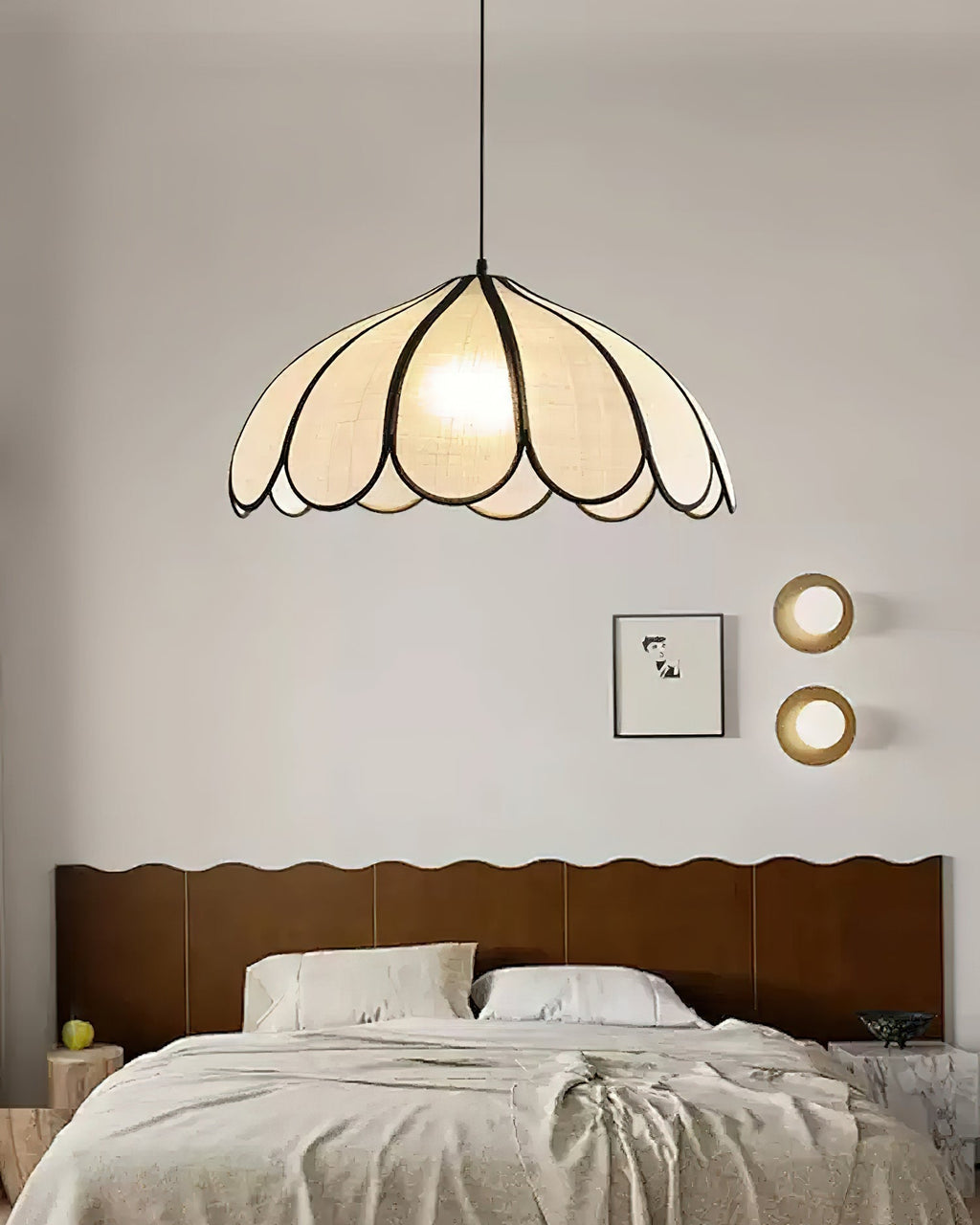 Pendant Lampe à Cadre Festonné en Fibre Végétale Minimaliste - Neutralighting