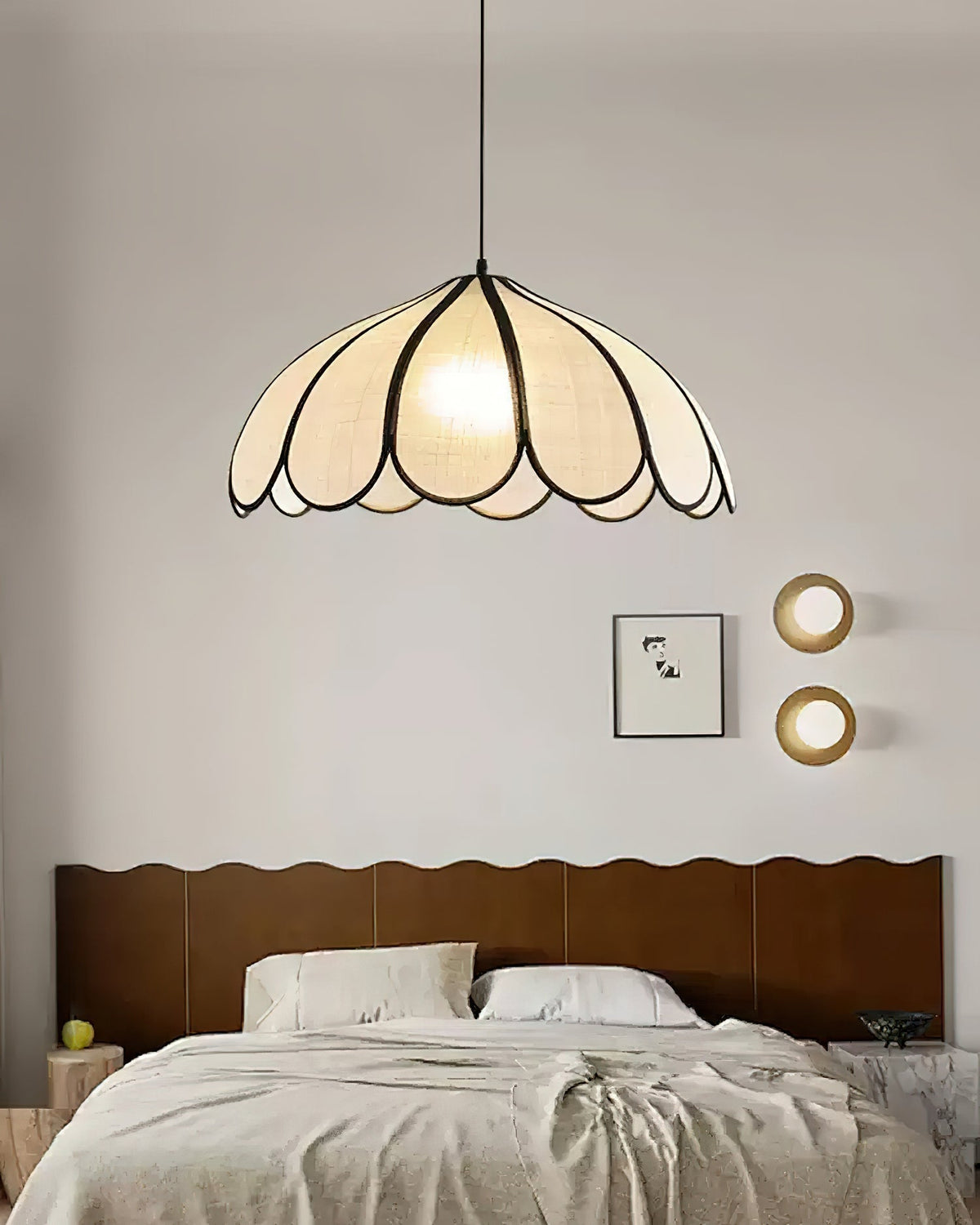 Pendant Lampe à Cadre Festonné en Fibre Végétale Minimaliste - Neutralighting