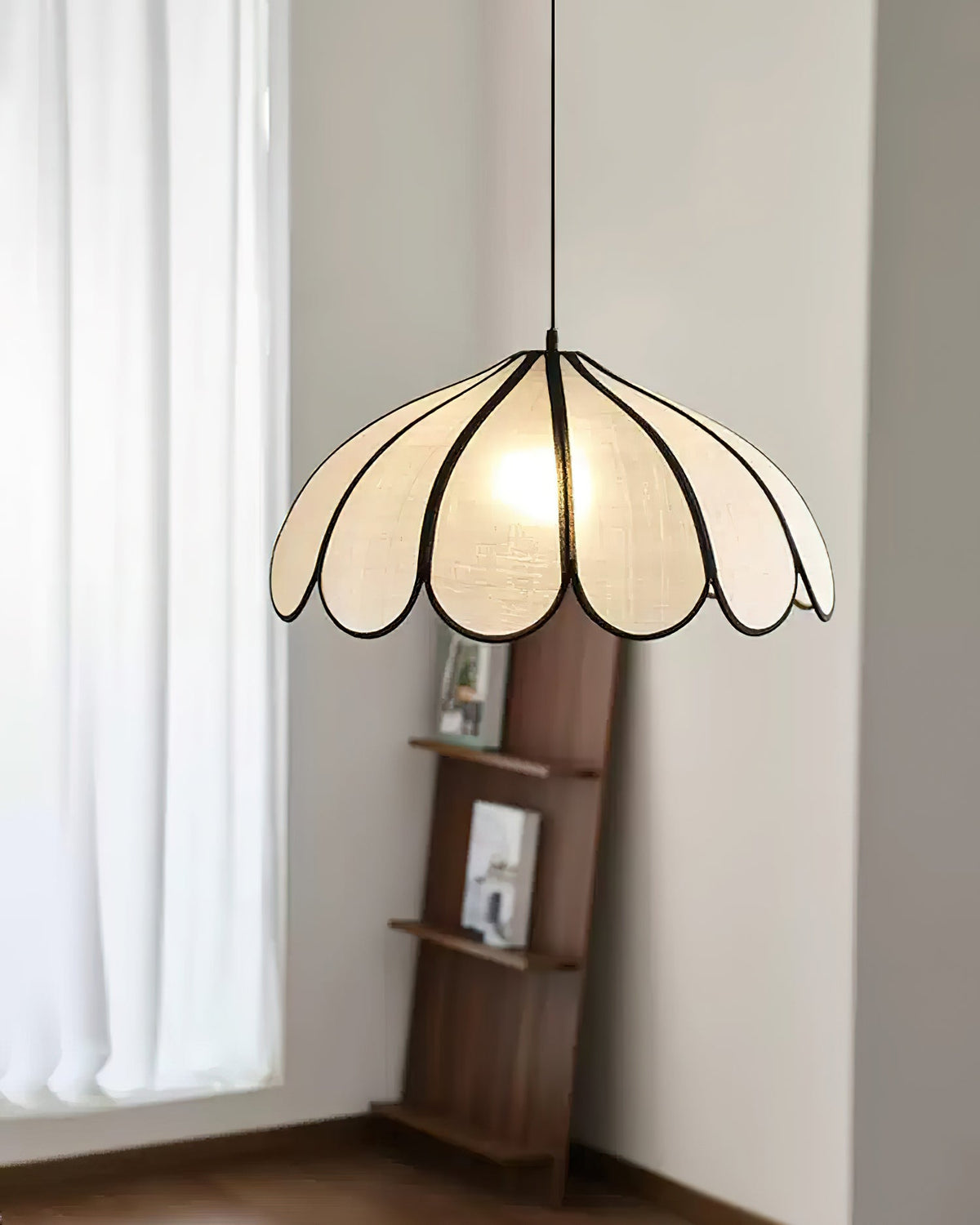 Pendant Lampe à Cadre Festonné en Fibre Végétale Minimaliste - Neutralighting