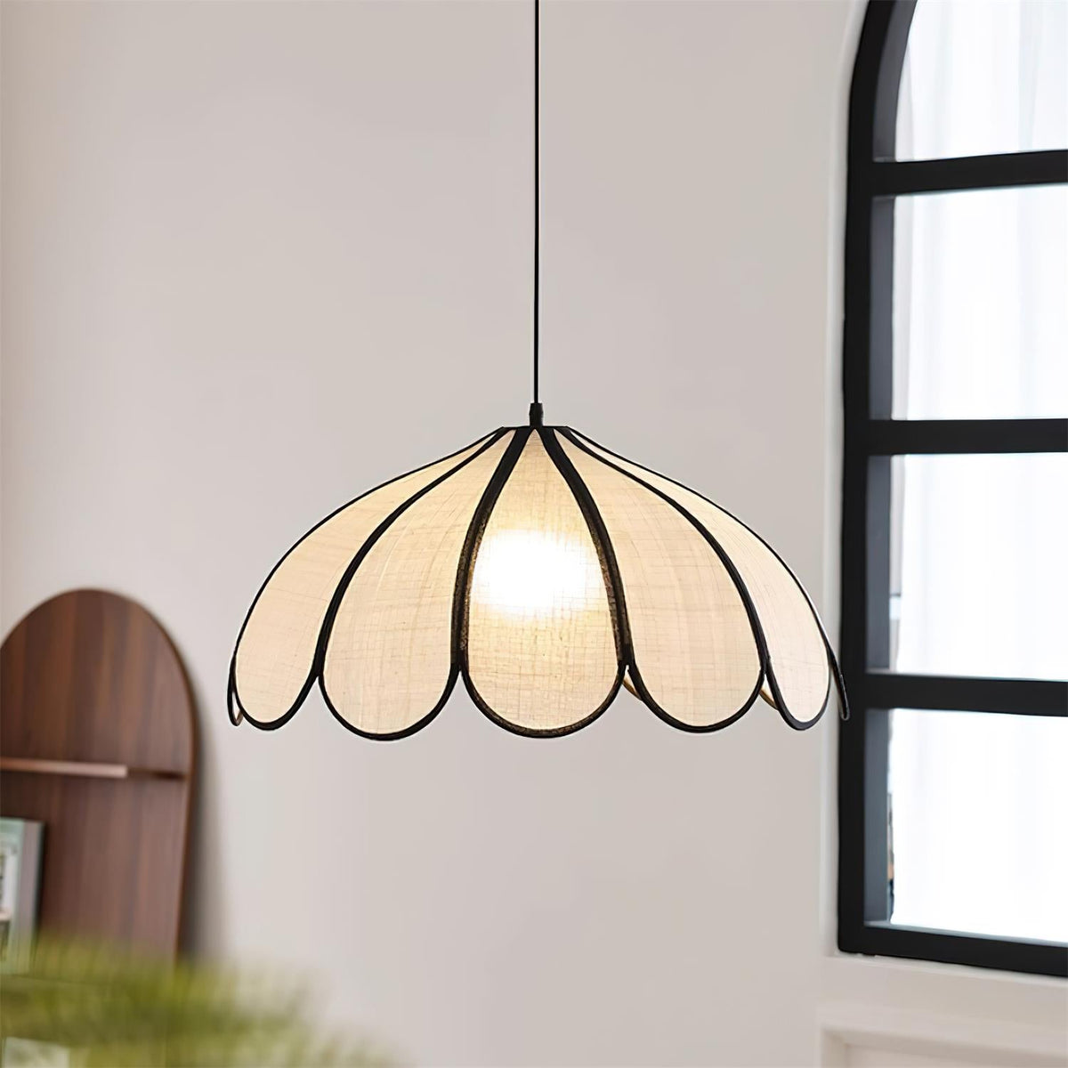 Pendant Lampe à Cadre Festonné en Fibre Végétale Minimaliste - Neutralighting
