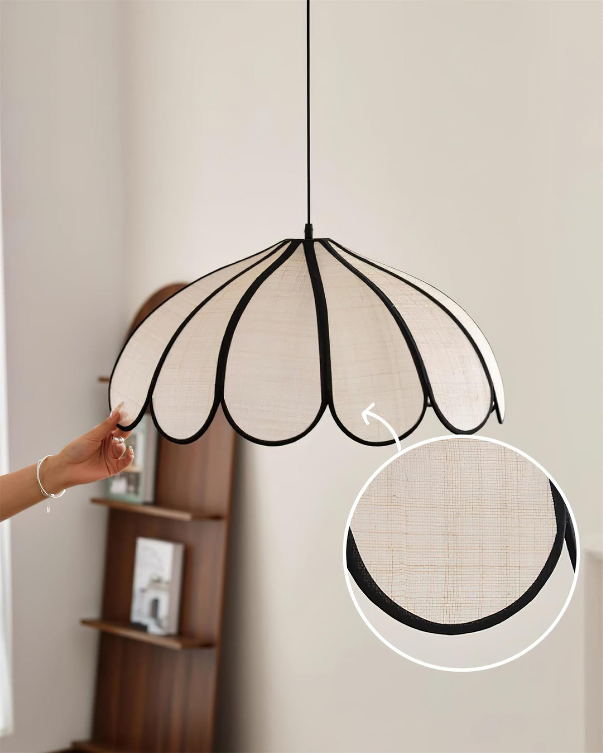 Pendant Lampe à Cadre Festonné en Fibre Végétale Minimaliste - Neutralighting