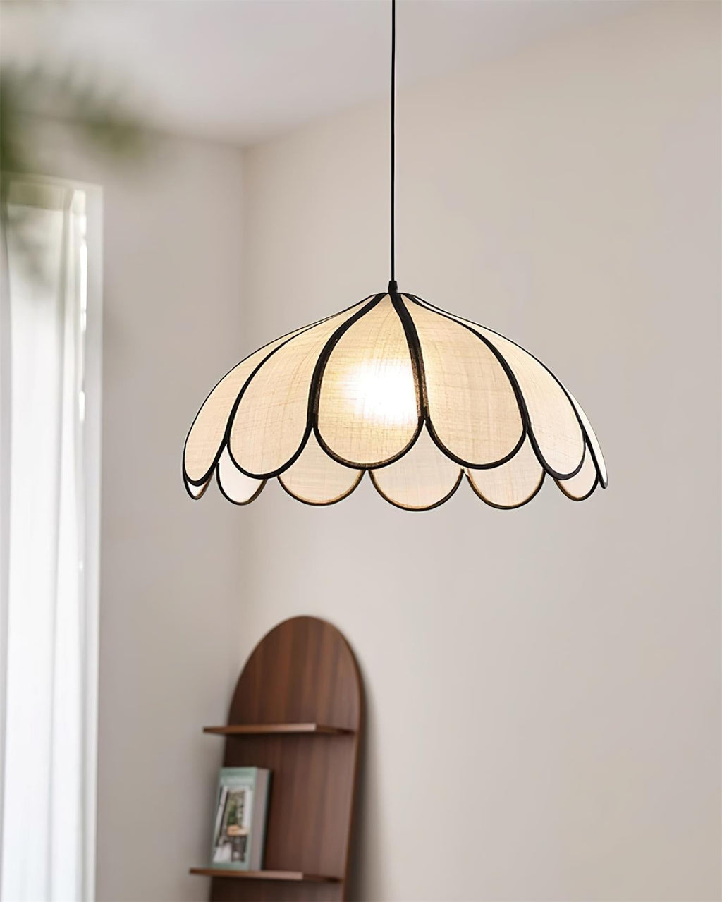 Pendant Lampe à Cadre Festonné en Fibre Végétale Minimaliste - Neutralighting
