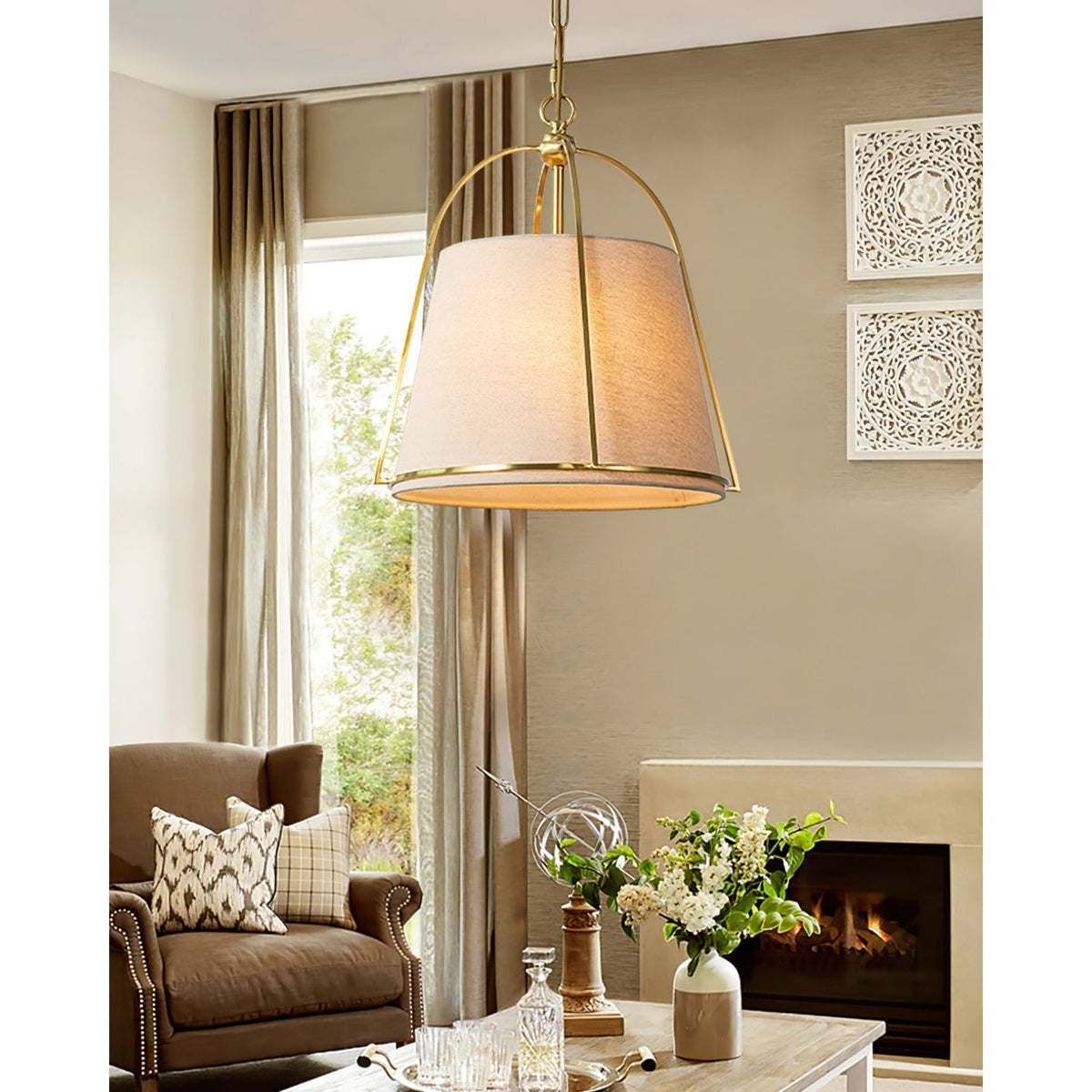 Yonder Lampe Pendante Métal Laiton Tissu Classique Traditionnel - Neutralighting