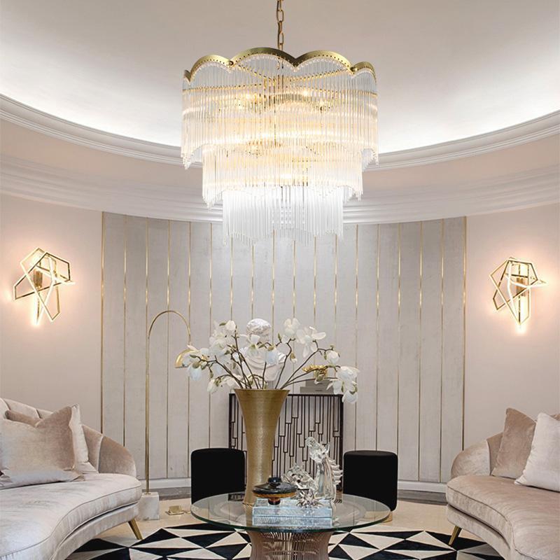 Lustra Lustre Verre Tige Vague Forme - Neutralighting