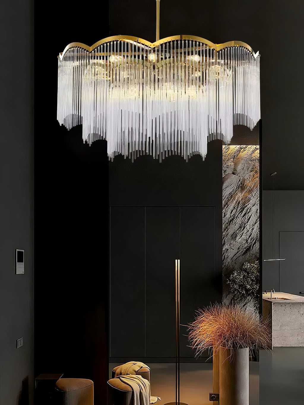 Lustra Lustre Verre Tige Vague Forme - Neutralighting