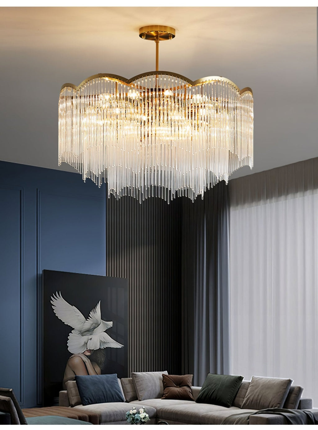 Lustra Lustre Verre Tige Vague Forme - Neutralighting