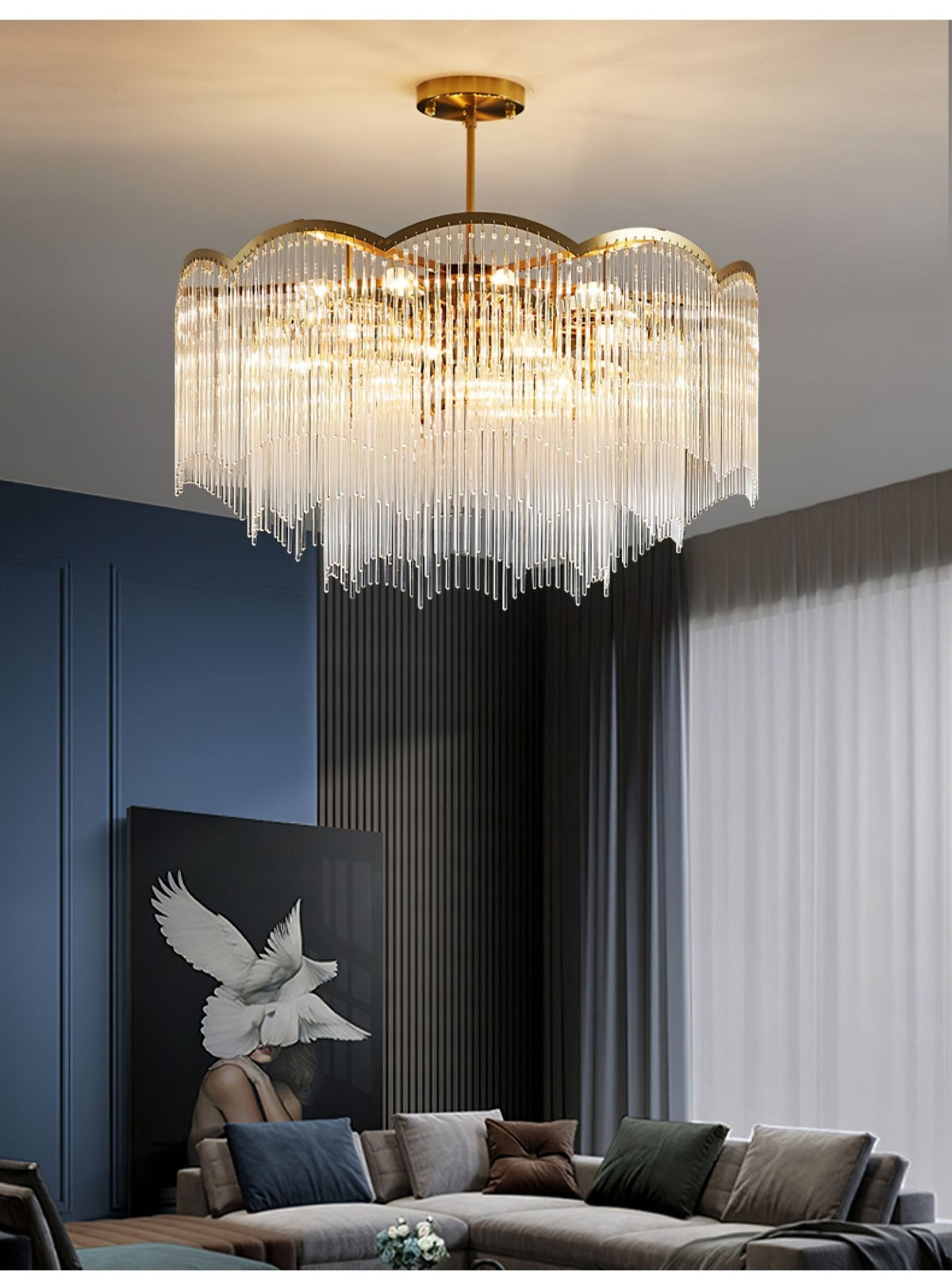 Lustra Lustre Verre Tige Vague Forme - Neutralighting