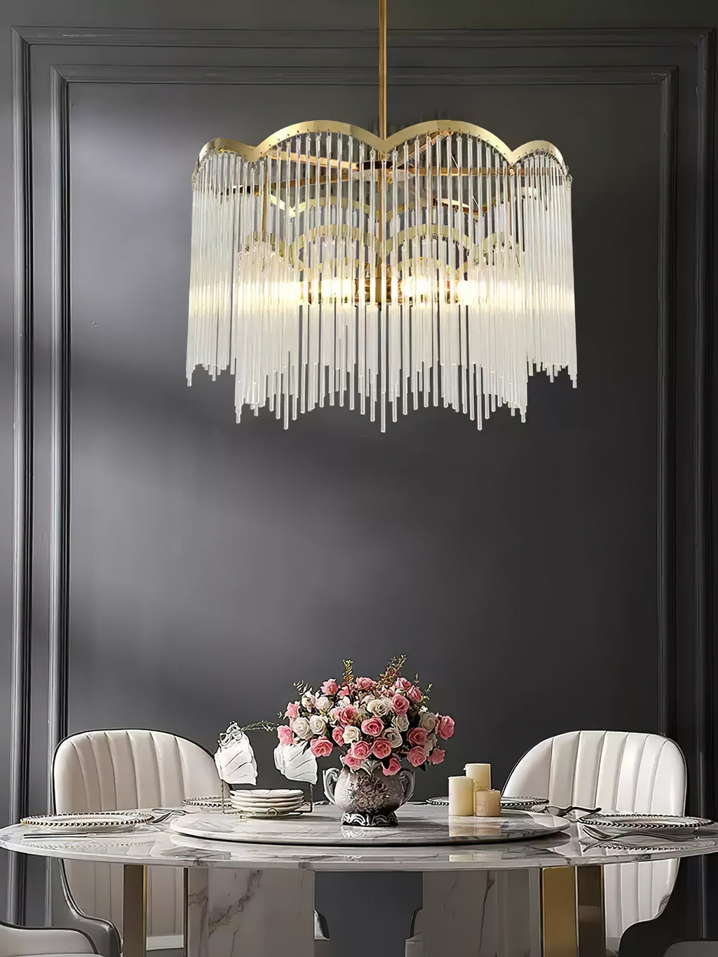 Lustra Lustre Verre Tige Vague Forme - Neutralighting