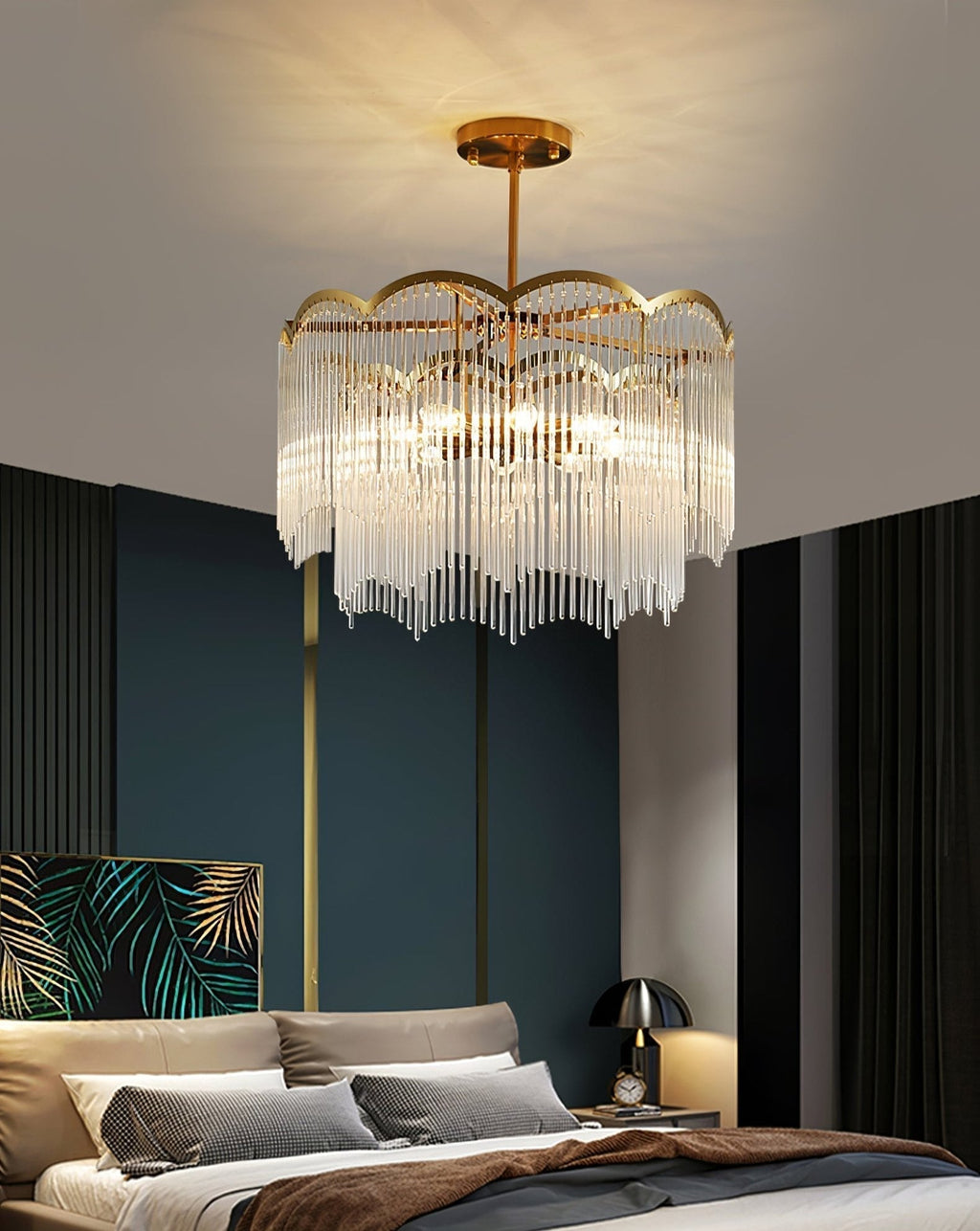 Lustra Lustre Verre Tige Vague Forme - Neutralighting