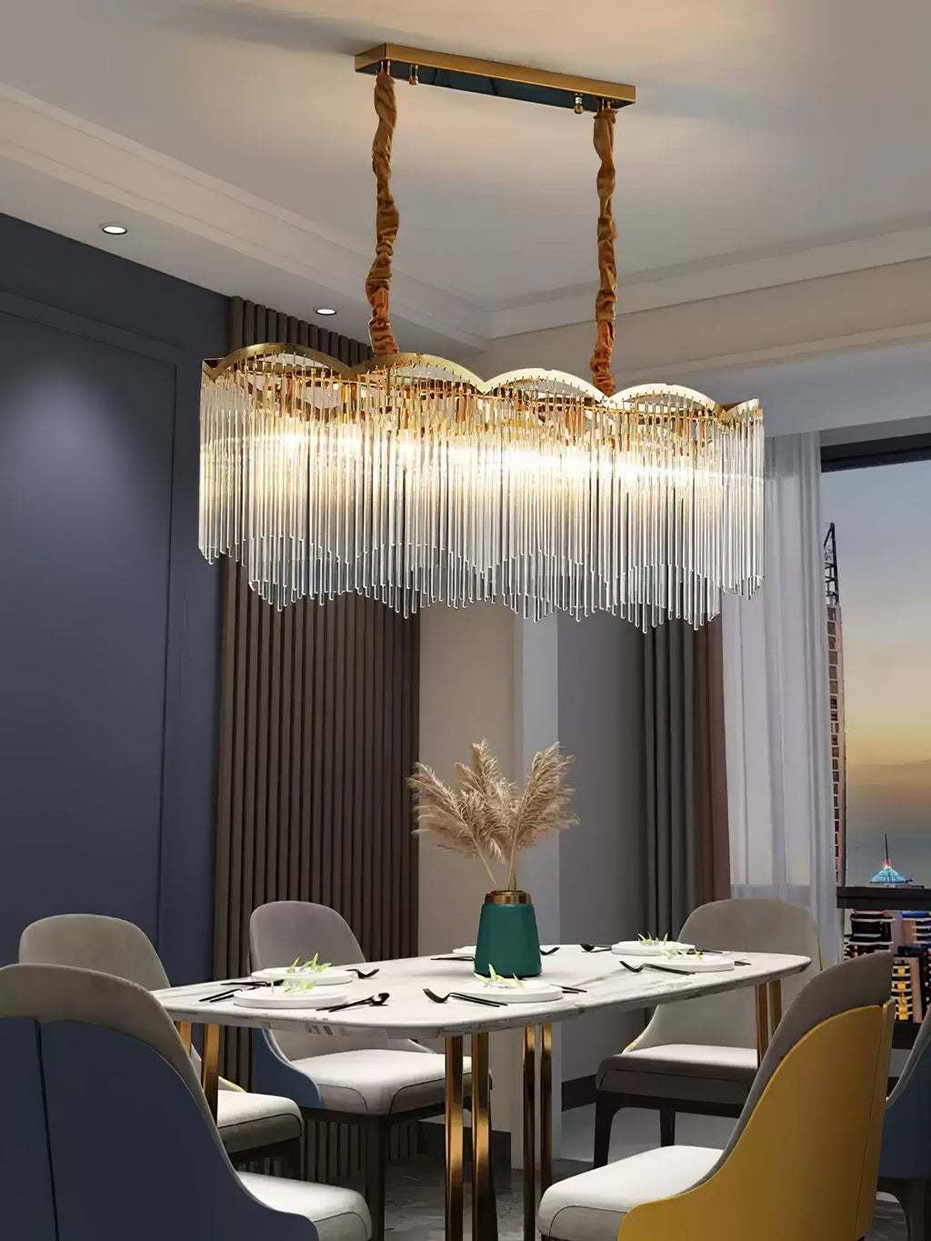 Lustra Lustre Verre Tige Vague Forme - Neutralighting