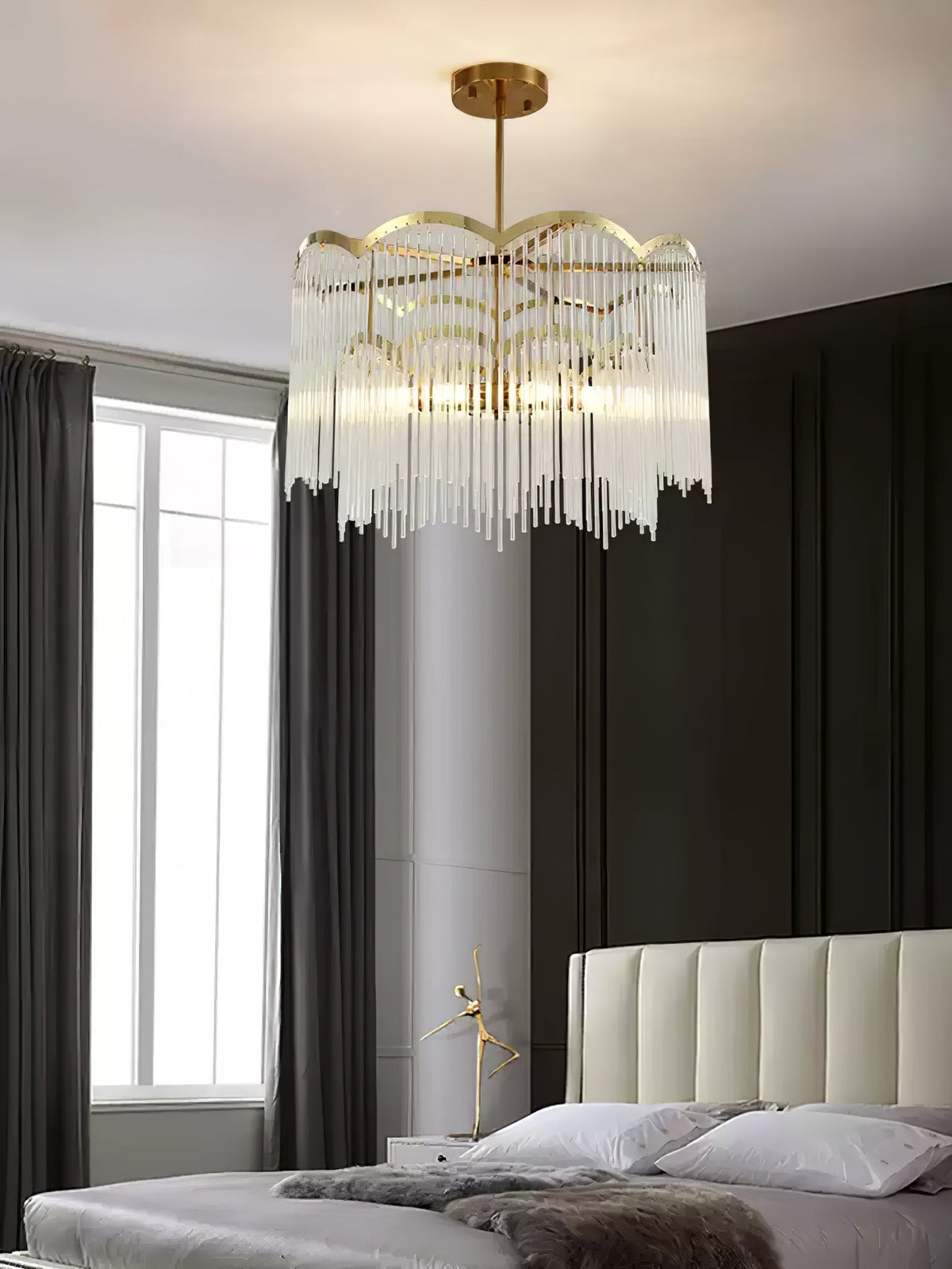 Lustra Lustre Verre Tige Vague Forme - Neutralighting